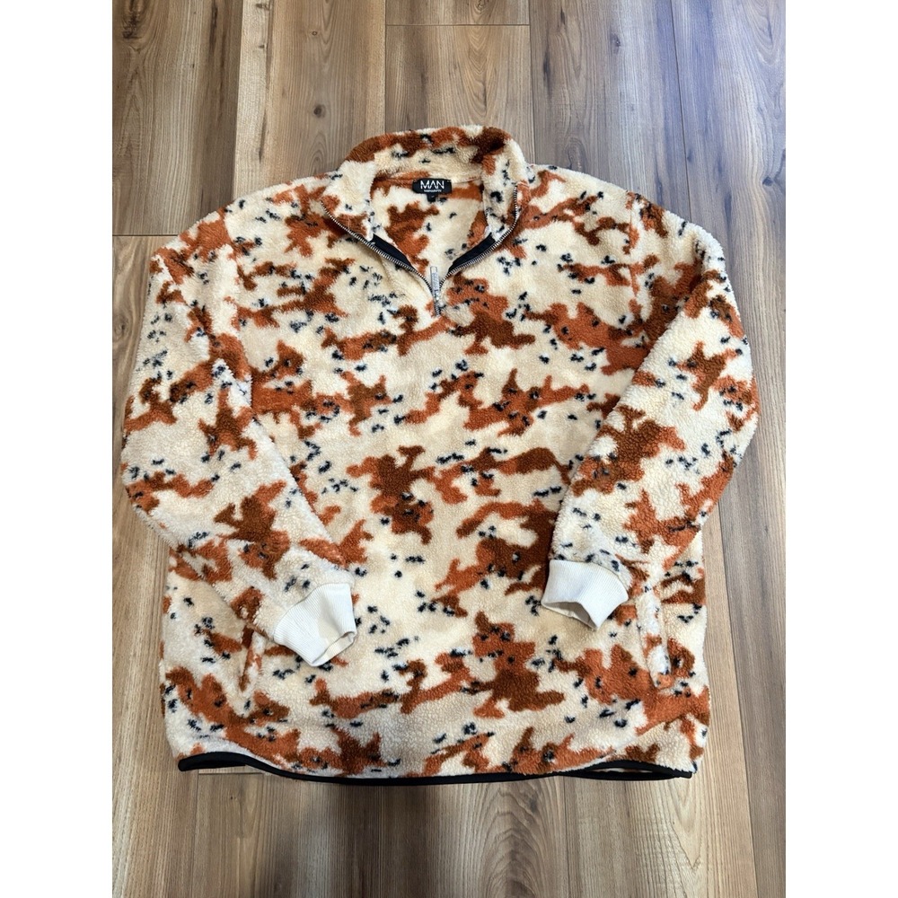 Man BoohooMan Camo Fleece‎ Quarterzip Pullover Men's Small Oversized